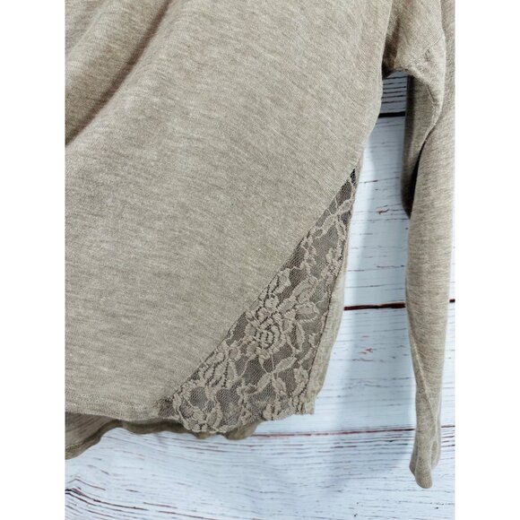 Spoiled Taupe Long Sleeve Top With Lace Accents Lightweight Scoop Neck Womens M - Picture 8 of 11